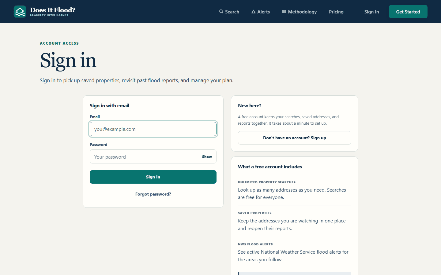 Does It Flood sign-in page