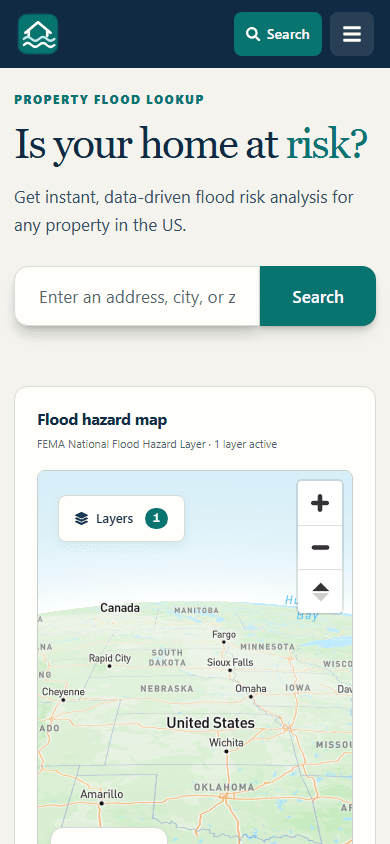 Mobile search experience for flood risk addresses