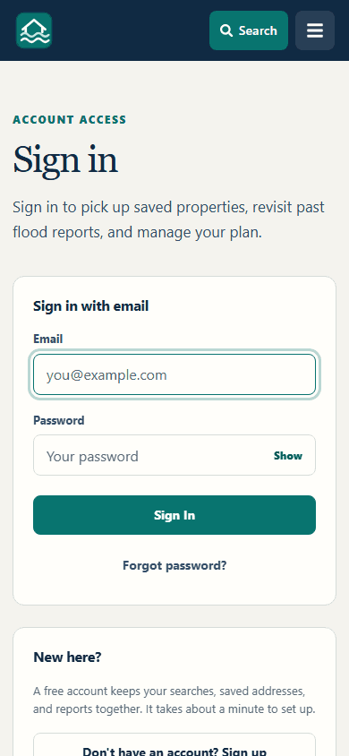Mobile sign-in page
