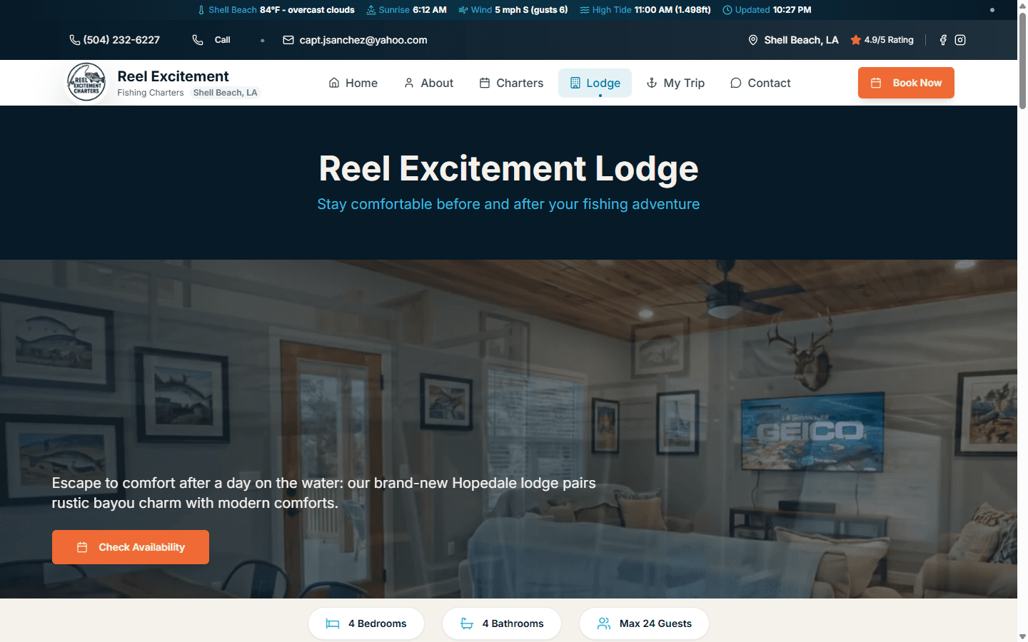 Lodge page for Reel Excitement Charters stay options