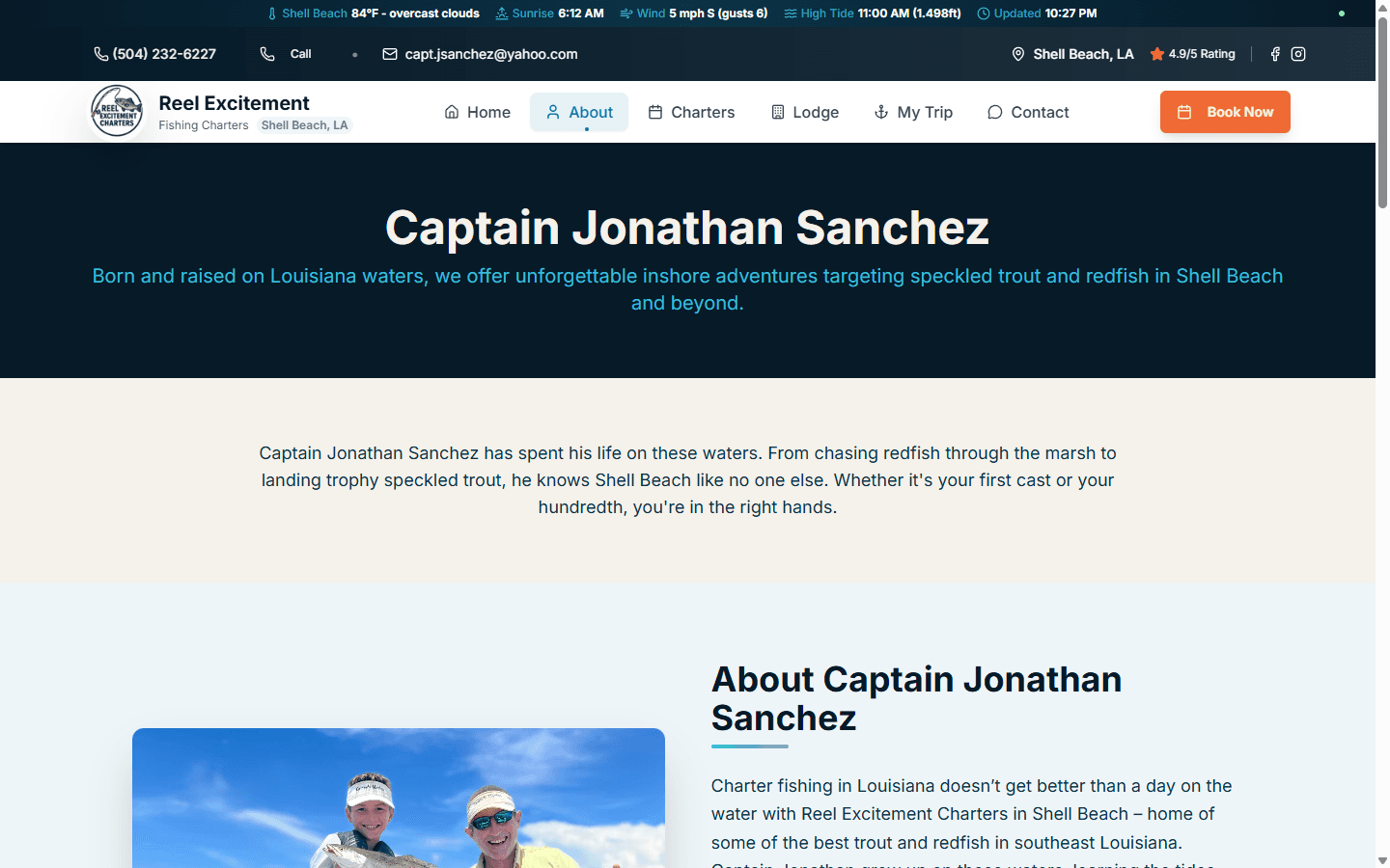 About page featuring Captain Jonathan Sanchez