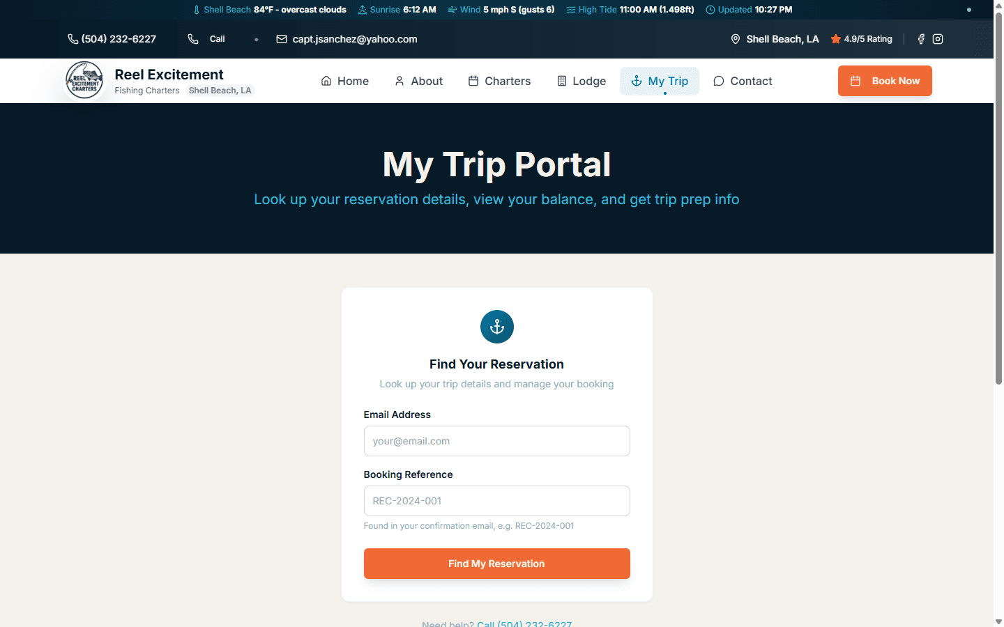 Customer My Trip portal lookup screen