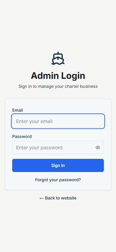 Mobile admin login screen