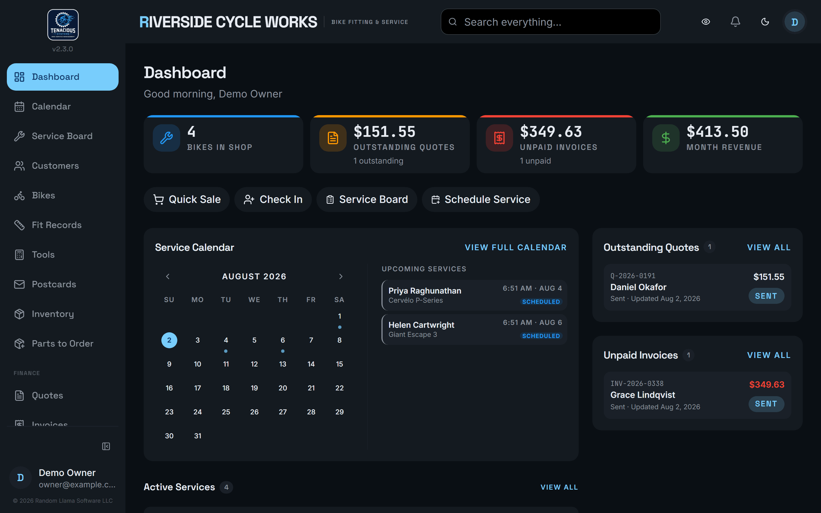 The day at a glance: what is in the shop, what is due, and what is waiting on the customer.